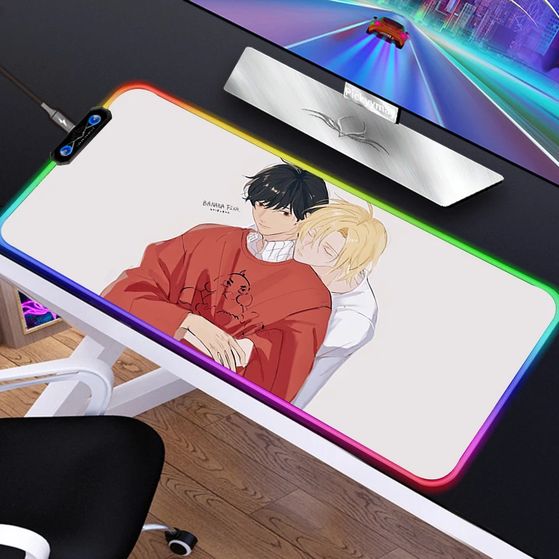 Banana Fish Mouse pad RGB PC Gamer Computer Laptop Anime Keyboard Mouse Mat Luminous Large Mousepad 9 - Banana Fish Store