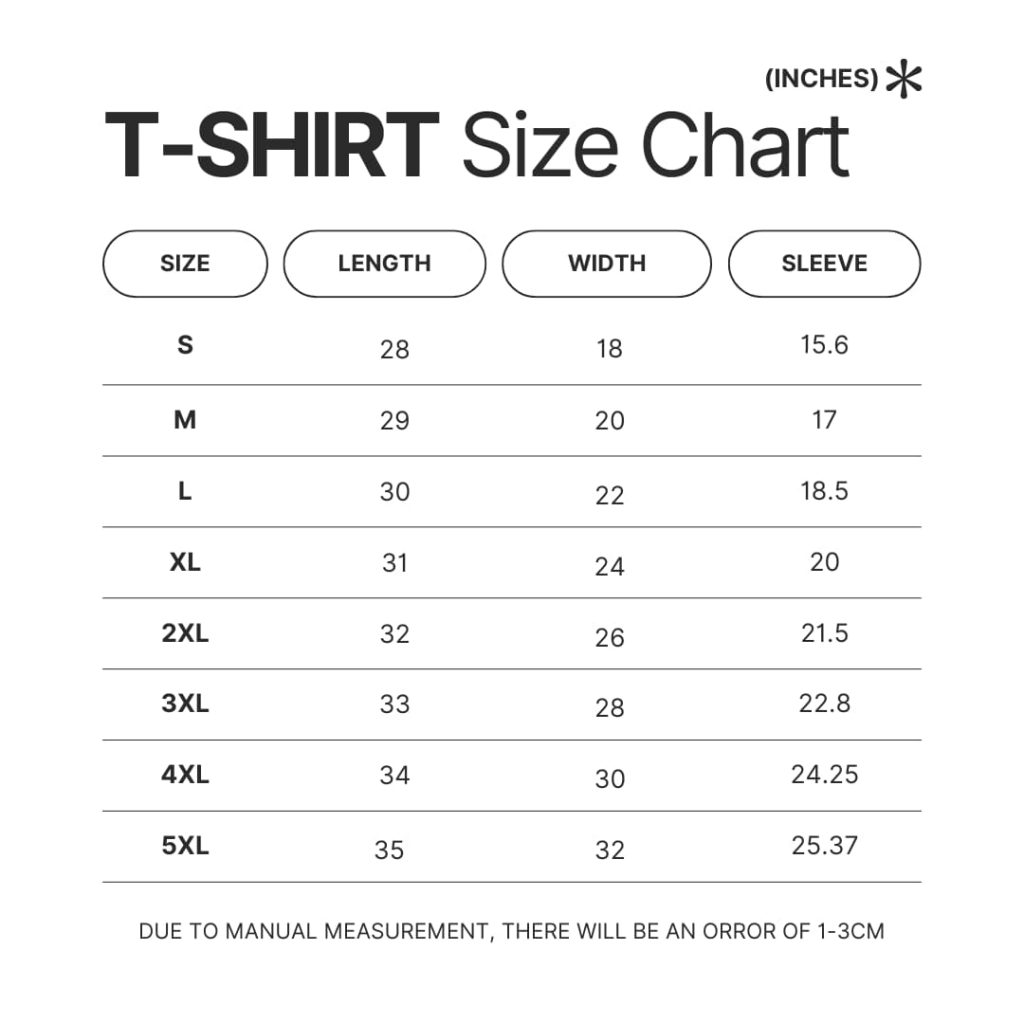 T shirt Size Chart - Banana Fish Store